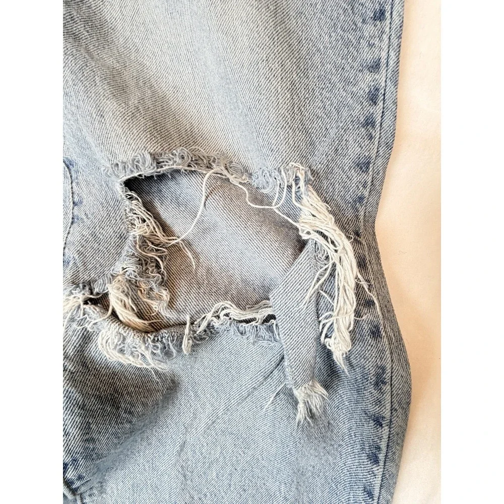 PacSun Low Rise Wide Leg Jeans Womens 26 Distressed Lite Wash Raw Hem Y2K Grunge - Picture 5 of 14